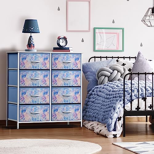 Sorbus Dresser with 8 Drawers - Furniture Storage Chest Tower Unit for Bedroom, Hallway, Closet, Office Organization - Steel Frame, Wood Top, Easy Pull Fabric Bins (8-Drawer, Blue) - color: Tie Dye Blue, size: 8 Drawer