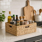 Jumbo Wicker Basket, Rectangular Wicker Baskets for Storage, Water Hyacinth Extra Large Storage Baskets, Shelf Basket with Built-in Handles-1 Pack - size: 16 ½"L x 13"W x 7 ½"H