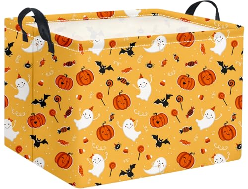 HIYAGON Rectangular Halloween Basket for Boys and Girls Kids Trick or Treat Pumpkin Basket for Halloween Parties Cute Storage Bin Organizer Box Room Decor(Cute halloween ) - color: Cute halloween