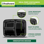 Freshware Meal Prep Containers with Lids [15 Pack] 3 Compartment, Food Storage Containers, Bento Box, BPA Free, Stackable, Microwave/Dishwasher/Freezer Safe (32 oz) - size: 3-COMP-32OZ-15PK