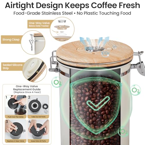 Veken Coffee Canister, 39OZ Large, Mothers Day Gifts For Women, Airtight Stainless Steel Food Storage Container for 2.2lbs Coffee Beans, Ground, Sugar, Tea, Flour, Cereal,Kitchen Bar Accessories,Cream - color: Cream, size: 39 oz