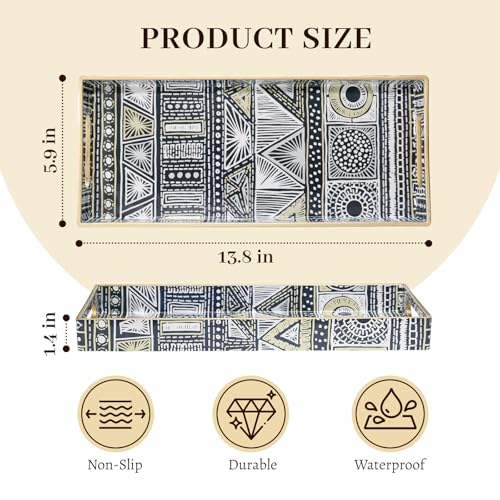 MAONAME Plastic Vanity Tray, Small Bathroom Counter Tray, Narrow Decorative Trays with Handles, Storage Dresser Trays Organizer for Toilet Tank, Jewelry, Makeup, 13.8" x 6" x 1.57" - color: Bohemian-4