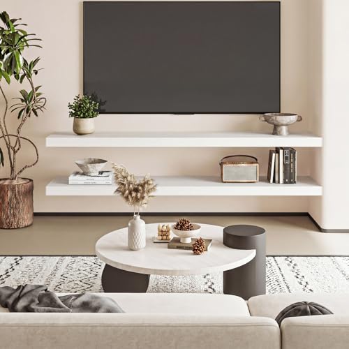 Fixwal Floating Shelves for Wall, 47" Long Heavy Duty Wall Mounted Rustic Wood Shelves for Living Room, Bedroom, Bathroom and Kitchen, for Storage, Books, Room Decor (White, Set of 2) - color: White, size: 47in