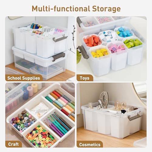 Citylife 17 QT Plastic Storage Box with Removable Tray and 6 Detachable Tall Inserts Craft Organizers and Storage Clear Storage Container for Organizing Crayon, Craft, Sewing, Playdoh, 2 Packs - size: 17 Qt- 2 Pack- W