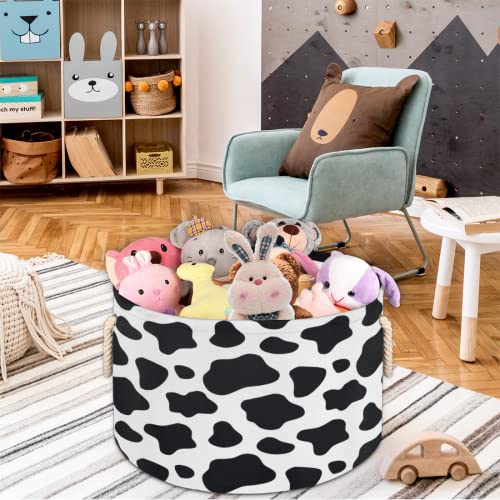 Pardick Large Round Storage Basket Black ans White Cow Skin Collapsible Circle Storage Bin Laundry Hamper With Handle for Kids Toy Blanket Dirty Clothes Towel Living Room Nursery Storage Organizer - color: D:Cow Skin