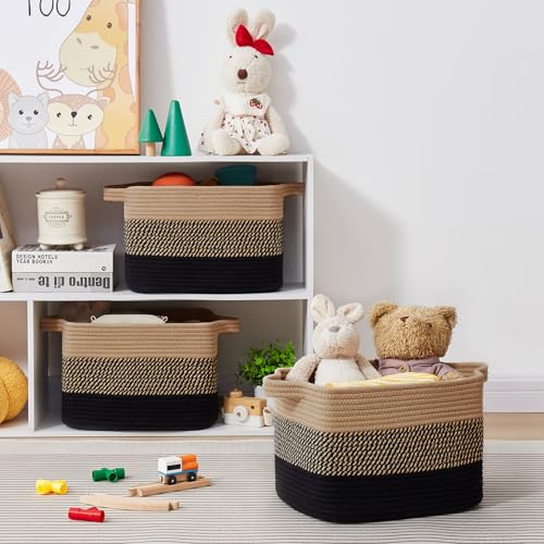 OIASKET Storage Basket for Organizing, Woven Baskets for Storage, Rectangle Decorative Baskets for Shleves, Closet, Toys, Books, Nursery Organizer Bins - Pack of 3 (Black & Brown, 13"x9.85"x8.7") - color: Black & Brown, size: 13"x9.85"x8.7"