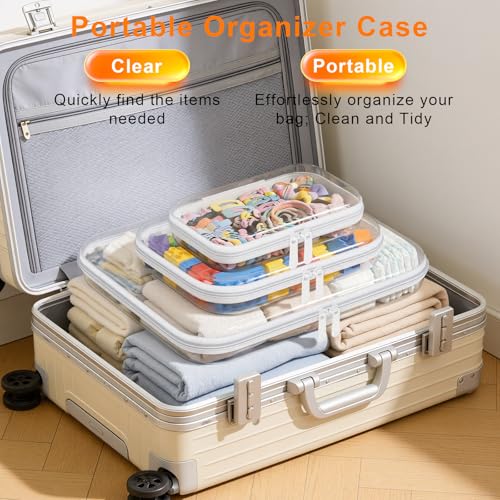3PCS Clear Hard Shell Zipper Case,Toy Organizers and Storage Box,Clear Toiletry Cosmetic Case,Travel Makeup Bags,Diaper Bag Organizer,Pencil Case,Large Stackable Portable Zipper Pouches 13.8*11.8*2 IN - size: L