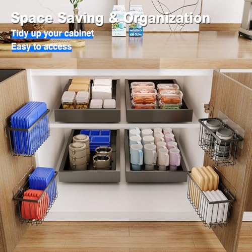 MUSTORN 3 Pack Adhesive Cabinet Door Organizer, Lid Organizers Inside Cabinet Food Container/Tumbler Lid Organizer and Storage Cup Lids Holder for Kitchen & Bathroom Wall Mounted(Black) - color: Black, size: 3 Pack