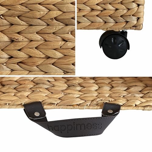 happimess BSK2014A Adaline 18.11" Classic Farmhouse Handwoven Hyacinth Rectangular Underbed Storage Bin with Wheels and Handles for Storage and Decoration in Bathroom, Bedroom, Entryway, Natural - color: Natural