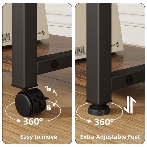 YAOHUOO Large Printer Stand with Storage Drawer and Side Bag, 3-Tier Height Adjustable Table for Home Office, Fits Heat Press/Laser/3D Printer (Rustic Brown) - color: Rustic Brown, size: 3-Tier