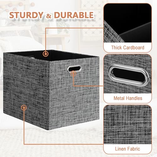 Posprica 13x15x13in Collapsible Storage Bins, Fabric Foldable Cube Storage Boxes, Decorative Storage Baskets Organizer for IKEA Kallax, Shelves, Closet, Clothes, Toy, Set of 4-Black - color: Black