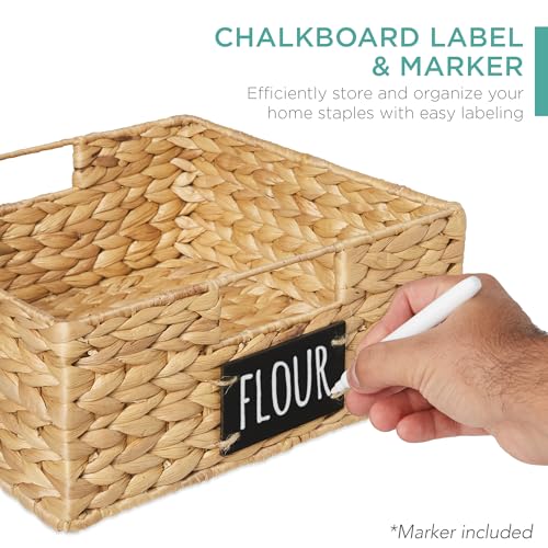 Best Choice Products Set of 4 13x12in Water Hyacinth Pantry Baskets, Woven Organizers w/Chalkboard Label, Chalk Marker - Natural - color: Natural, size: 13x12x5in