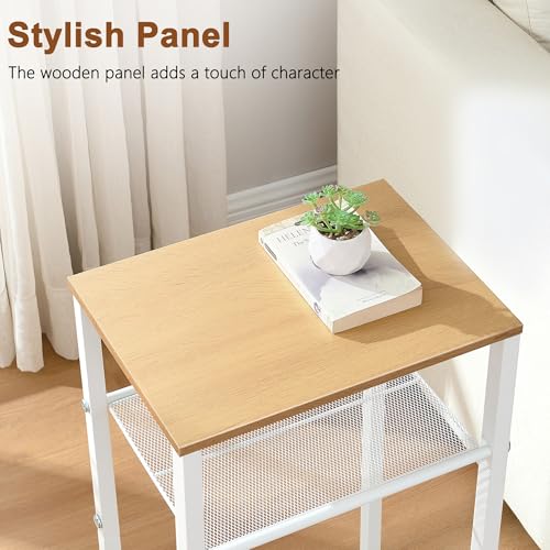 Hoctieon 3 Tier End Table, Telephone Table, Narrow Side Table with Storage, Nightstand for Small Spaces, Metal Frame, for Living Room, Bedroom, Sofa Couch, Hall, Easy Assembly, White and Yellow Oak - color: White+yellow Oak, size: 1 Pack