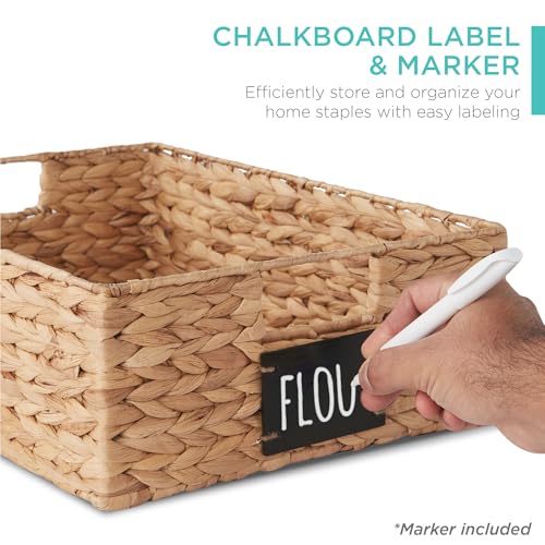 Best Choice Products Set of 4 16x12in Large Water Hyacinth Pantry Baskets, Woven Organizers w/Chalkboard Label, Chalk Marker - Natural - color: Natural, size: 12x16x5in