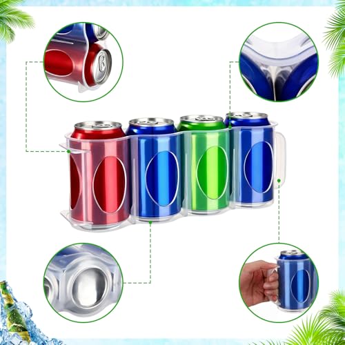 Novabright 6 Pack Portable Soda Can Organizer 11 x 4.2 x 2.2" Beer Cans Holder with Handle 4-slot Plastic Soda Can Holder Dispenser Fridge Storage Sliding Rack for Refrigerator Shelf Kitchen Pantry