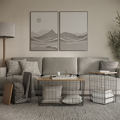 Set of 3 Living Room Tables - Metal Basket Storage with Removable Lids - 2 Small Side and 1 Large Accent Table by Lavish Home (Brown/Black) - color: Brown Square 3