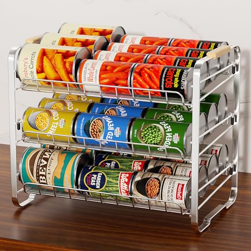 MAXIFFE 3 Tier Can Organizer for Pantry, Space-Saving Adjustable Easy Assembly Metal Sturdy Hold 36 Cans Storage Rack Holder Dispenser for Kitchen Countertop Cabinet RV, for Soda Drinks Fruits, Chrome - color: Chrome, size: 3 Tier - 1 Pack