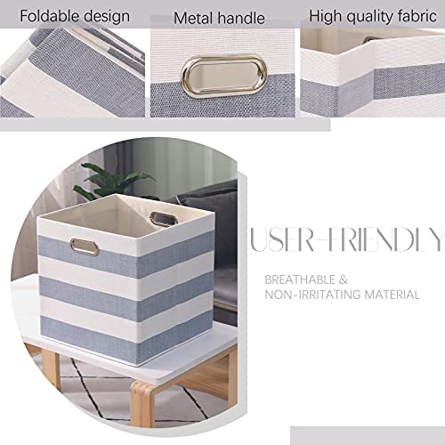 Cube Storage Bins 13×13 Fabric Foldable Box with Handles, Collapsible Organization Basket Set of 4 Large Capacity Drawer for Closet Shelf Cabinet Bookcase Bedroom, Grey-white Stripes - color: Stripes