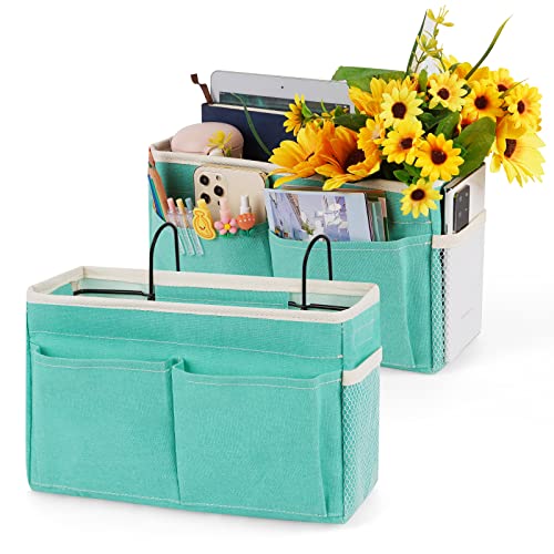 Bedside Caddy Bedside Storage Organizer Hanging Bunk Bed Dorm Room with Side Pockets for Water Bottles, Books, Cell Phones, Headphones 2 Pack (Light Blue) - color: 2Pack Light Blue