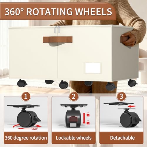 Shoe Organizer for Closet, 2 Pack Shoe Storage Organizer with Wheels and Adjustable Dividers, Stackable Shoe Storage Box with Clear Cover, Foldable Closet Shoe Organizer Fits up to 24-48 Pairs, Beige - color: Beige, size: 25 ½"L x 17"W x 12 ½"H-2 Pack