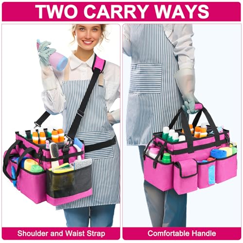 Cleaning Caddy Bag,Large Cleaning Supplies Organizer with Handle for Housekeepers,Rose Red - color: Rose Red, size: Large