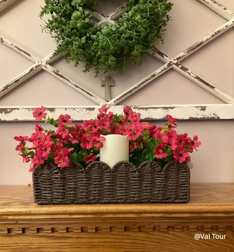 CubesLand Paper Rope Scalloped Edge Shelves Storage Basket, Woven Toilet Paper Baskets for Over Toilet Storage Shelf, Ending Table, Floating Shelves Organizing or Home Décor, with Wood Handle, Brown - color: Brown, size: M - 14"L x 6.3"W x 3.9"H