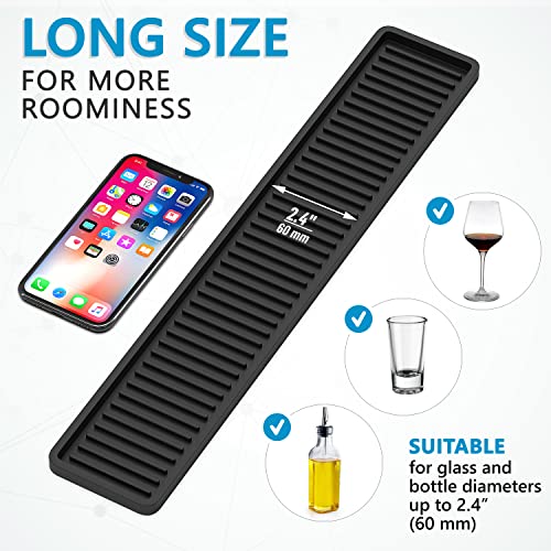 ZAPPOWARE Kitchen Sink Narrow Silicone Holder Tray 17.7"x3.1", Vanity & Bathroom Organizer, Black, Heat-Resistant Mat - color: Black, size: 17.7" x 3.1" x 0.4"