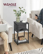 VASAGLE Side Table with Charging Station, 3-Tier End Table with USB Ports and Outlets, Nightstand for Living Room, Bedroom, 11.8 x 13.4 x 22.8 Inches, Plug-in Series, Misty Gray and Black - color: Misty Gray + Black