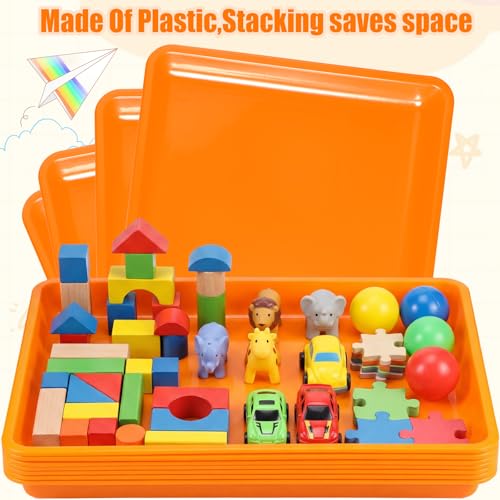 Maitys 15 Pcs Flat Plastic Trays 16.1 x 11.8'' Sensory Storage Paper Tray Stackable Classroom Bins for Office Home Organizer Crafts Supplies(Orange) - color: Orange