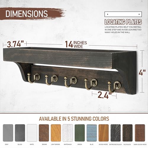 Rebee Vision Key Holder Wall Mount with Shelf – Rustic Key Holder for Wall with 5 Hooks for Keys & Leashes – Stylish Entryway Organizer for Home & Apartment (Distressed Black) - color: Distressed Black
