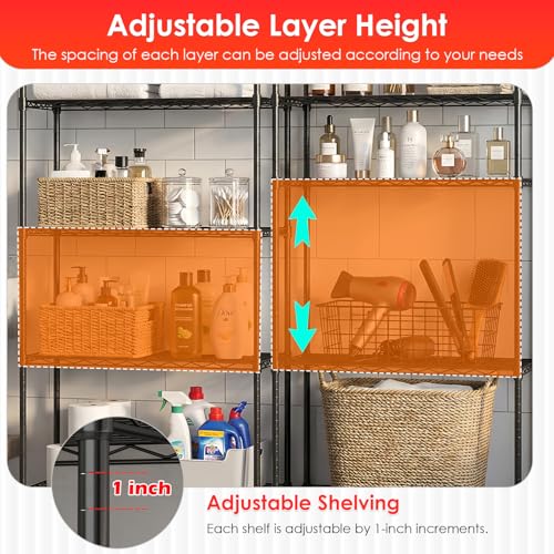 BestOffice | 5-Tier Wire Storage Shelves | 14 x 24 x 60 | Black | with Adjustable Racks | Metal Shelf, Holds Upto 500 lbs | No-Tool Assembly | Ideal for Home & Garage Shelving - color: Black, size: 14"D x 24"W x 60"H（Adjustable）