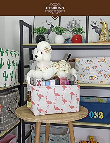 HUNRUNG Rectangle Canvas Storage Basket Foldable Waterproof Toy Organizer Bin with Handles Fabric Collapsible Storage Bins for Shelves Kids Room Playroom Nursery Clothes and Pet Supplies(Rectangle Flamingo) - color: Rectangle Flamingo
