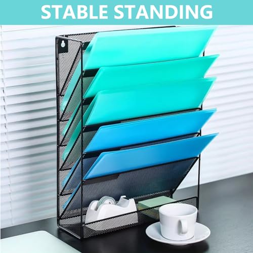 MINDEPOT 7-Tier Wall Hanging File Organizer Cubicle Hanging Organizer Mount File Holder, Mesh Magazine Document Mail Organizer Wall Organizer for Office School Home, Black - size: 7Tier