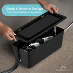 KinderSense® Cable Management Box - Cord Organizer with Child Proof Lock - Cord Hider to Conceal Wires,Power Strips from TV,Computer,Desk and Babies - 12 X 5.25 x 5.25 (Black)