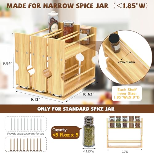 Jolitac Bamboo Pull Out Spice Rack for Cabinet, Slide Out Drawers, Space-Saving Seasoning Kitchen Pantry Sliding Vertical Organization, Easy to Install, 9.1" Wide, 3 Drawers(1.85" Wide), 2-Tier - size: 9.1" Wide, 3 Drawers(1.85" Wide), 2-Tier