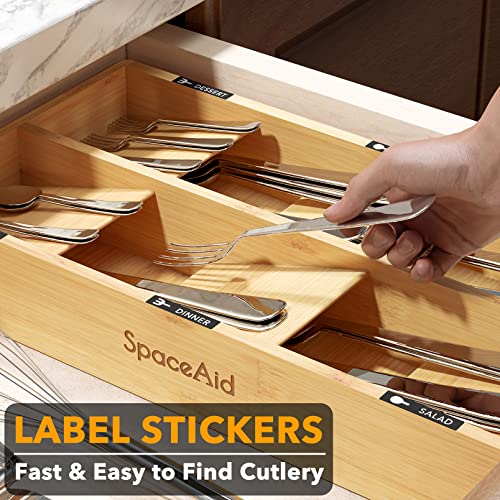 SpaceAid Bamboo Silverware Drawer Organizer with Labels, Kitchen Utensil Tray Holder Organizer for Flatware, Cutlery, Spoon and Knives Drawer Storage Organization (Natural, 6 Slots) - color: Natural