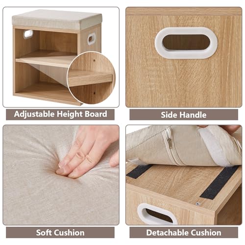 YMYNY Small Shoe Storage Bench with Cushion, 2 Tier Entryway Bench with Storage, Shoe Rack Bench for Entryway, Living Room, Hallway, Closet, Bedroom, 15.4L*11W*16.54H, Light Natural UHBD028R - color: Light Natural