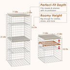 4-Tier Stackable Closet Organizers and Storage, Adjustable Dividers & Wood Top Storage Shelves for Clothes, Wardrobe & Closet Storage Basket Bins/Cube, Space-Saving Closet Organizer System, White