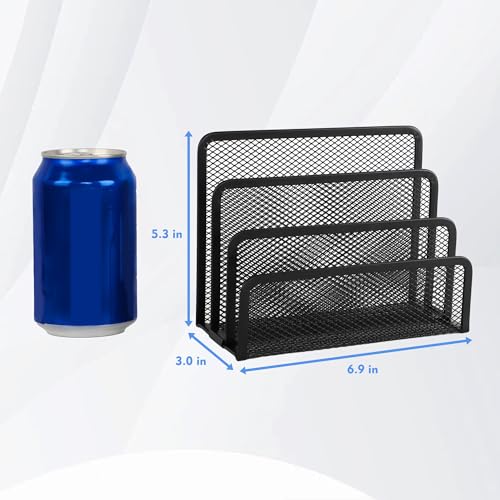 EASEPRES Desk Mail Organizer, Office Small Desktop Metal Mesh Envelope Letter Sorter Paper File Holder Organizer with 3 Vertical Upright Compartments, Black 1 Pack - color: Black, size: 1 Pack