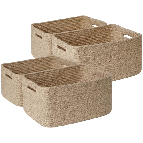 4 Pack Large Storage Basket for Organizing, 17.5"x13"x7" Woven Basket for Shelves, Closet Cube Storage Bins with Wrapped Handle, Cotton Rope Baskets for Kitchen, Clothes, Toys(Natural)) - color: Natural, size: 4 Pack