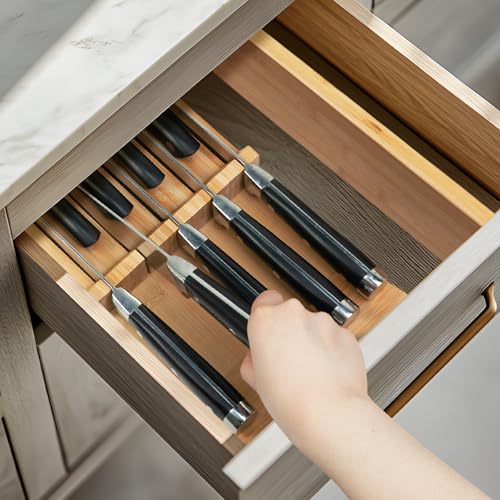 Utoplike Knife Drawer Organizer Bamboo Knives Block for Kitchen, Large Handle Steak Holder, Fit for 9 Knives (Not Included) - size: 9 Holder