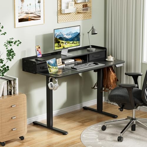 Homall Electric Standing Desk with 2 Drawers, Adjustable Height Computer Desk with Monitor Shelf Sit Stand Table with Splice Board Quick Install for Home Office (Black, 48 Inch) - color: Black, size: 48 Inch