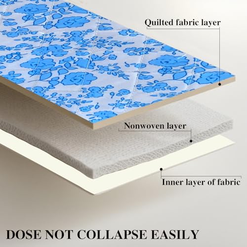 Blue Large Quilted Floral Makeup Bag Cute Coquette Aesthetic Cosmetic Bag Open Flat Travel Toiletry Make up Bag for Women - color: C-lay flat blue