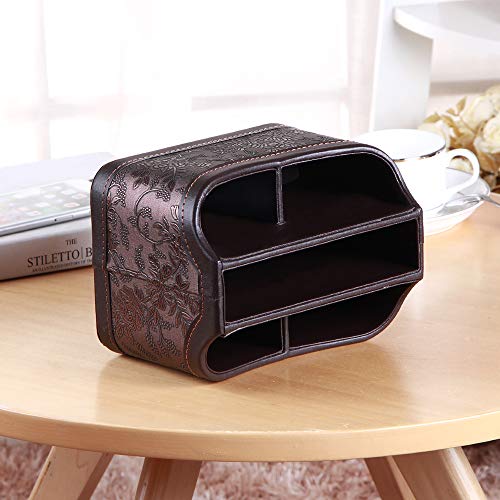 PUSU Leather 360°Rotatable Remote Control Holder,Nightstand TV Remote Caddy,Office Supplies Desktop Organizer,Spinning Storage Box for Pen,Mail,Phone,DVD, Blu-Ray, Media Player, Heater Controllers - color: 1 Retro