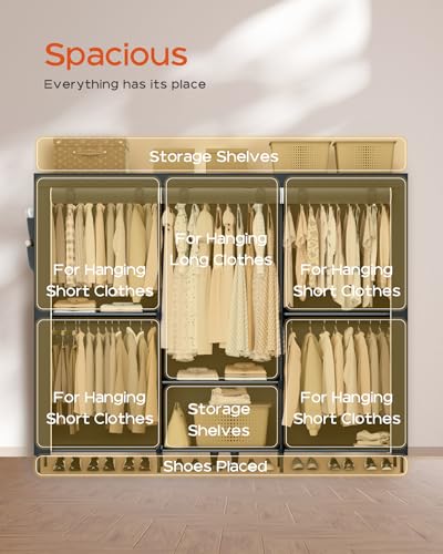 CASAMAYA Clothes Rack, Portable Closet, 81.5 Inch Large Capacity Wardrobe Closet, Clothes Storage Organizer with Shelves and 5 Hanging Rods, Easy to Assembly, Grey PCT136G01 - color: Grey, size: 81.5"L x 17.7"W x 78"H