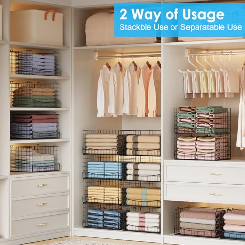 JKsmart 4-Tier Stackable Closet Organizers and Storage Shelves, Extend Clothing Closet Shelf Bins for Jeans Pants Sweaters - Wardrobe Cupboard Clothes Organizer System-Wider Mouth Design - color: Black, size: 4-Tier 15.9''W×11.8''D×35.4''H