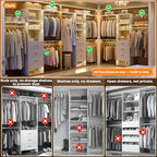 Armocity 96 Inches Closet System, 8FT Walk In Closet Organizer with 3 Shelving Towers, Heavy Duty Clothes Rack with 3 Drawers, Built-In Garment Rack, 96" L x 16" W x 75" H, Max Load 1000 LBS, Grey - color: Grey