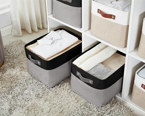 DECOMOMO Storage Bins, Large Fabric Storage Baskets for Shelves, Decorative Linen Closet Organizer, 15 x 11 x 9.5 inches (Grey & Black, 3 Pack) - color: Grey and Black, size: Large/3P