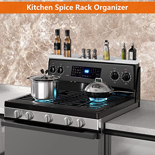 AWOKE Stove Top Shelf 30 Inch - Silicone Material Magnetic Shelf for The Stove - 3 Functional Partitions Kitchen Spice Rack Organizer - White - color: White