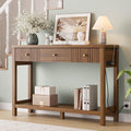 47 Inch Fluted Console Table with Outlets and USB-C Port, Mid Century Modern Sofa Table with 3 Drawers and Open Shelf, Entryway Table with Charging Station for Behind Couch, Hallway, Foyer, Walnut - color: Walnut